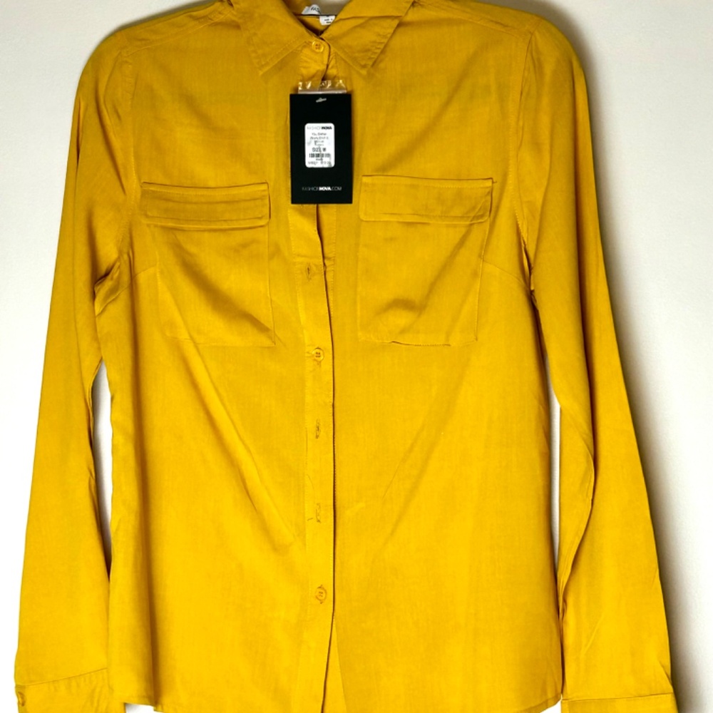 Fashion Nova  Mustard Button Down CollarWork Shirt | Long Sleeve | NWT”Size Med